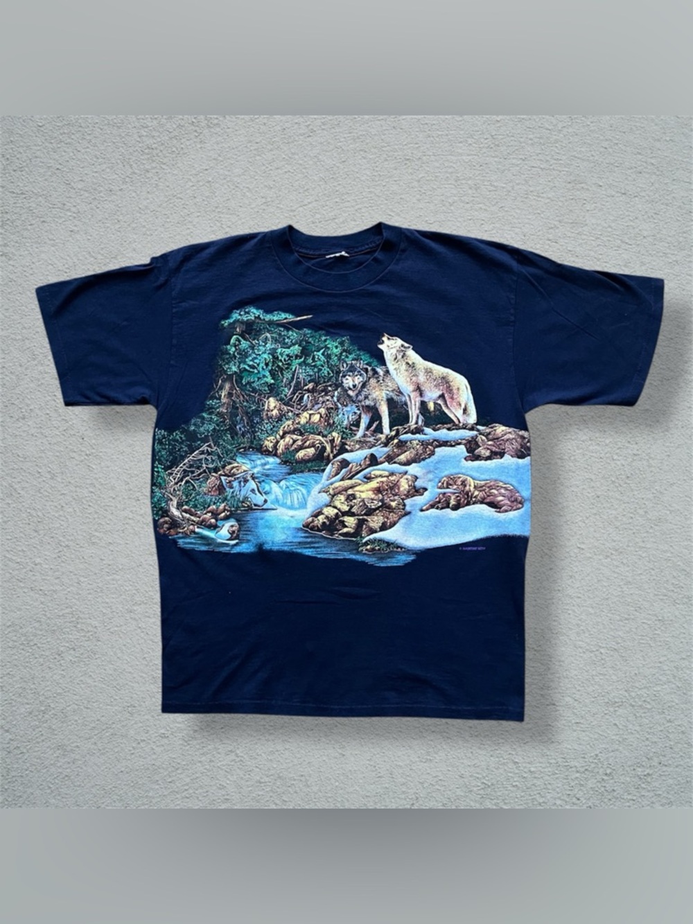 Vintage 90s Wrap Around Wolf Nature Tee Shirt Animal VTG Habitat AOP big print